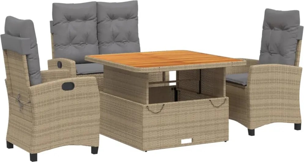 vidaXL Set canapele de grădină, 4 piese, cu perne, bej, poliratan