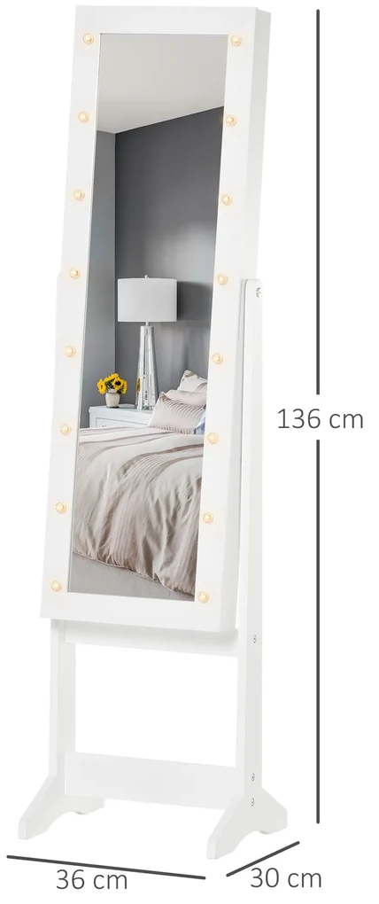 Dulap cu oglinda HOMCOM, pentru bijuterii, spatiu mare de stocare, MDF 36x30x136cm | Aosom RO