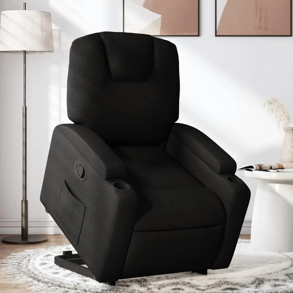 vidaXL Fotoliu rabatabil cu ridicare pe verticală, negru, textil