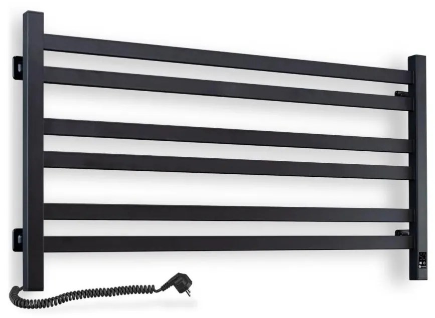 Radiator de baie tip scară cu termostat AVANGARD 316W/230V 50,6 cm IP44 negru, montare pe partea stângă