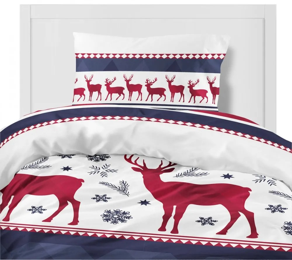 Lenjerie de pat din flanel albastru cu motiv de Crăciun Dimensiune: 220x200 cm | 2 x 70x80 cm