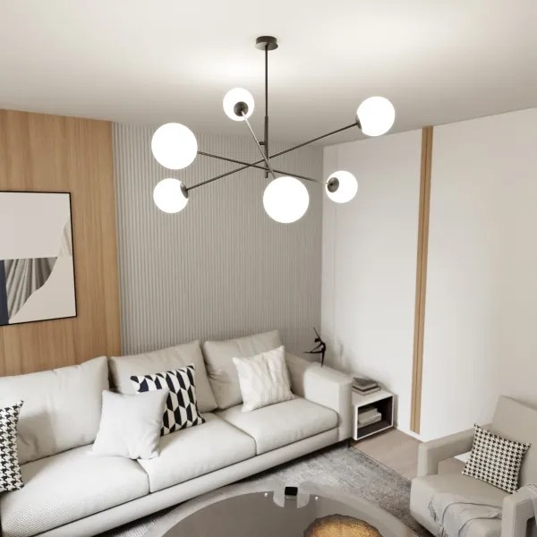 Lustră pe tijă LINEAR 6xE14/10W/230V negru/alb