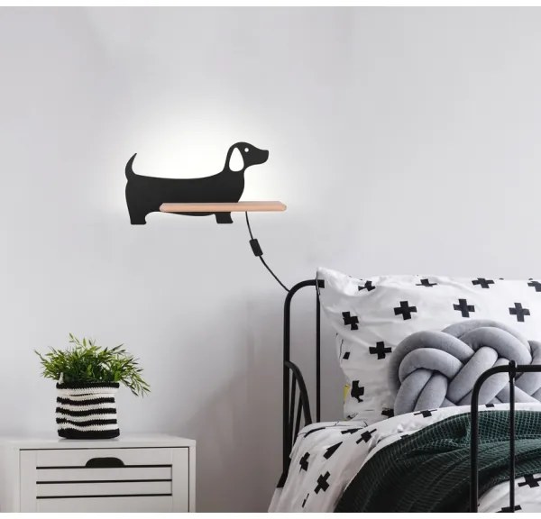 Aplică LED cu raft pentru copii DOG LED/5W/230V negru/lemn