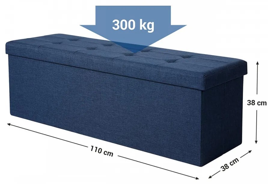 Bancheta cu spatiu depozitare, textil / MDF, albastru marin, Songmics