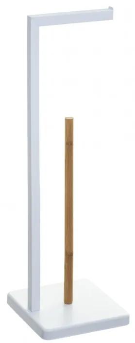 Suport hartie igienica Natureo White, bambus, otel, 20 x 20 x 64.5 cm