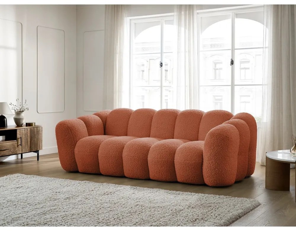 Canapea cărămizie cu tapițerie din țesătură bouclé 232 cm Hippolyte – Bobochic Paris