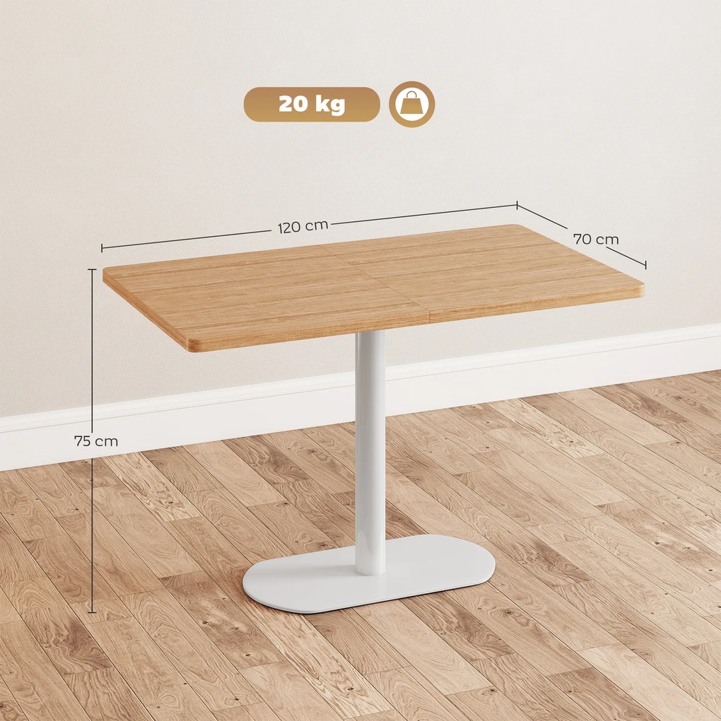HOMCOM Masă dreptunghiulară pentru 6 persoane, 120 x 70 x 75 cm, masă de bucătărie cu picior central și blat gros stejar alb | Aosom Romania
