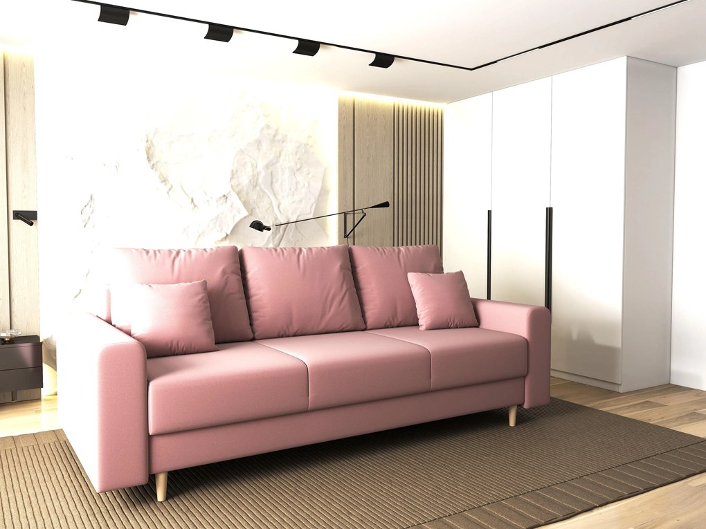 Canapea extensibilă dumonde cu ladă de depozitare si sezut confortabil din spuma high-density, Kronos Royal Roz 210x100 cm