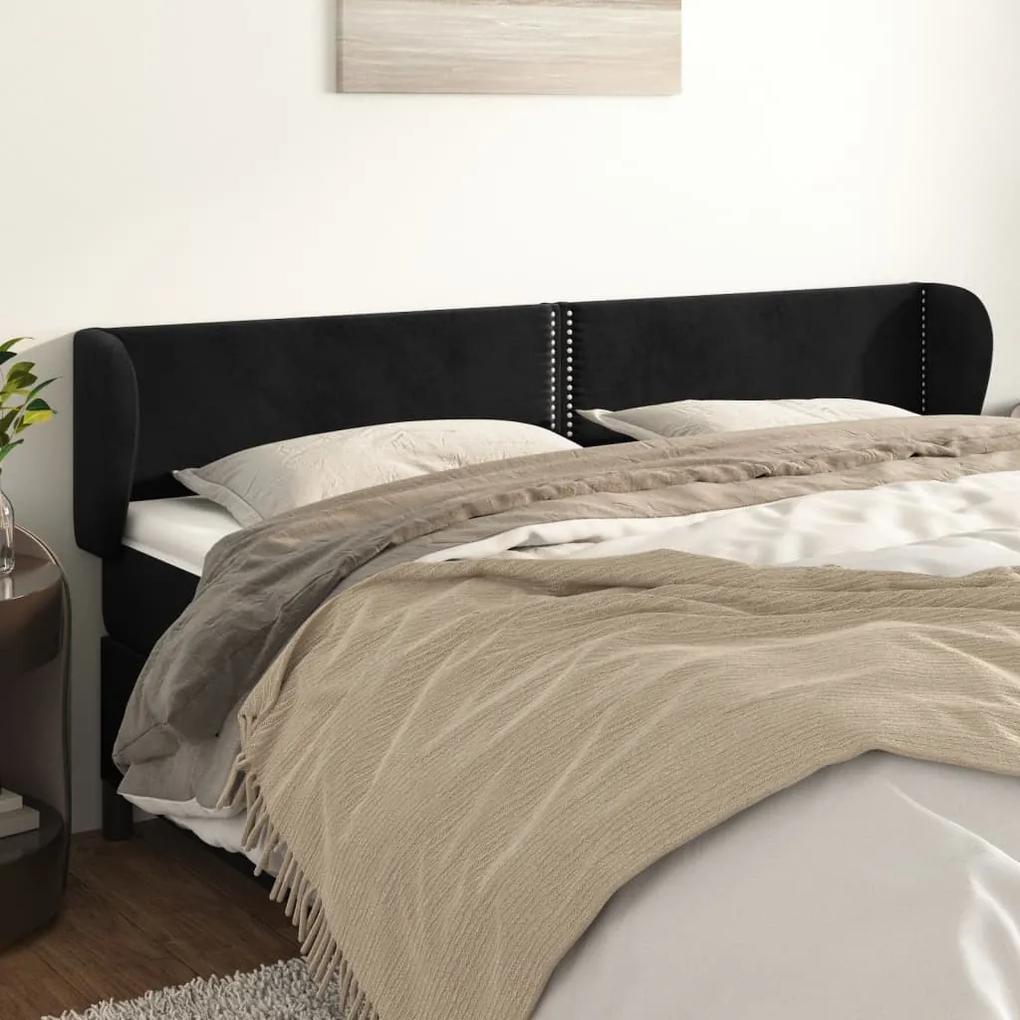 Tablie de pat cu aripioare negru 203x23x78 88 cm catifea 1, Negru, 203 x 23 x 78 88 cm