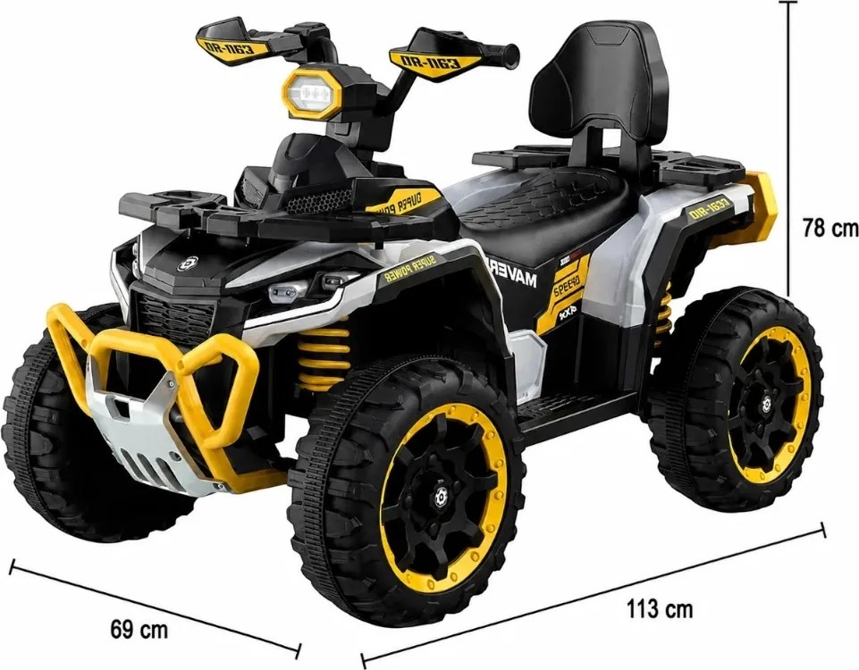 ATV Electric cu acumulator pentru copii NOVOKIDS™ MonsterQuad PRO , Cu melodii si lumini, Lungime 113 cm, 3-8 ani , Max 35 kg , Roti EVA, 12V, 4