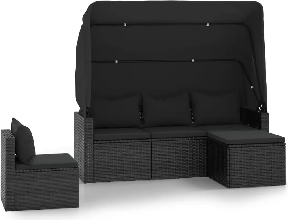 vidaXL Set mobilier de grădină cu perne, 4 piese, negru, poliratan