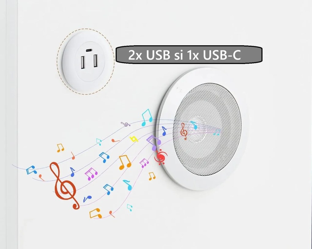 NOA1 - Set 2x Noptiere Smart, 30 cm, cu 3 sertare, LED, USB, Bluetooth, Incarcator Wireless, mobilier dormitor - Alb