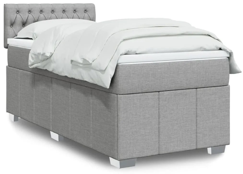 vidaXL Pat continental cu saltea, gri deschis, 80x200 cm, textil