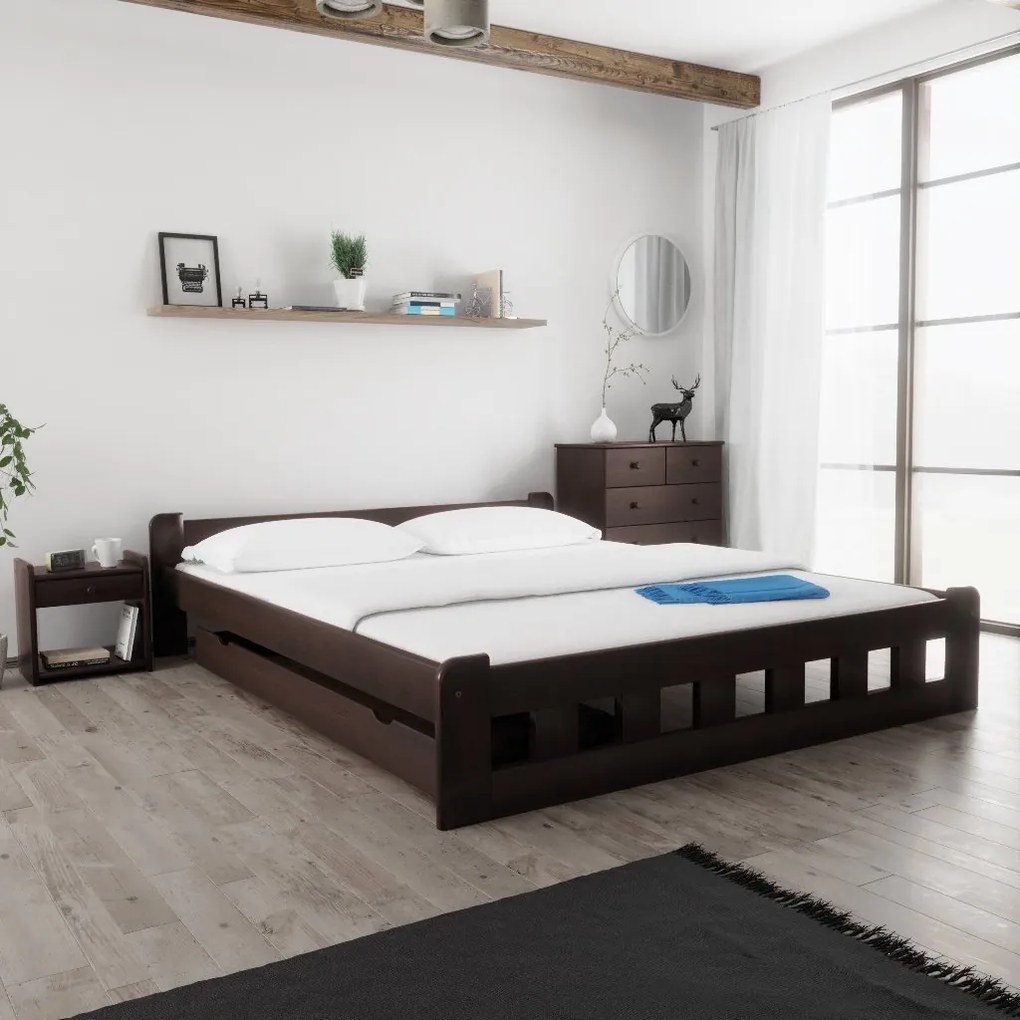Pat inalt Naomi 180x200 cm, nuc Saltele: Cu saltele Deluxe 10 cm, Somiera pat: Cu lamele drepte