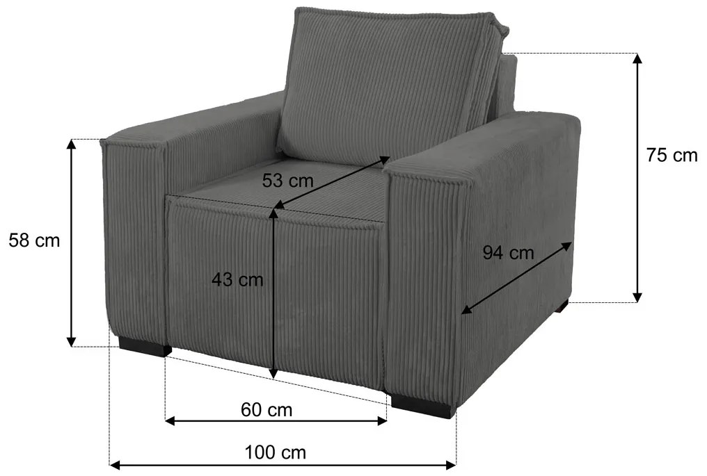 Fotoliu cu taburet SMART SET, gri inchis