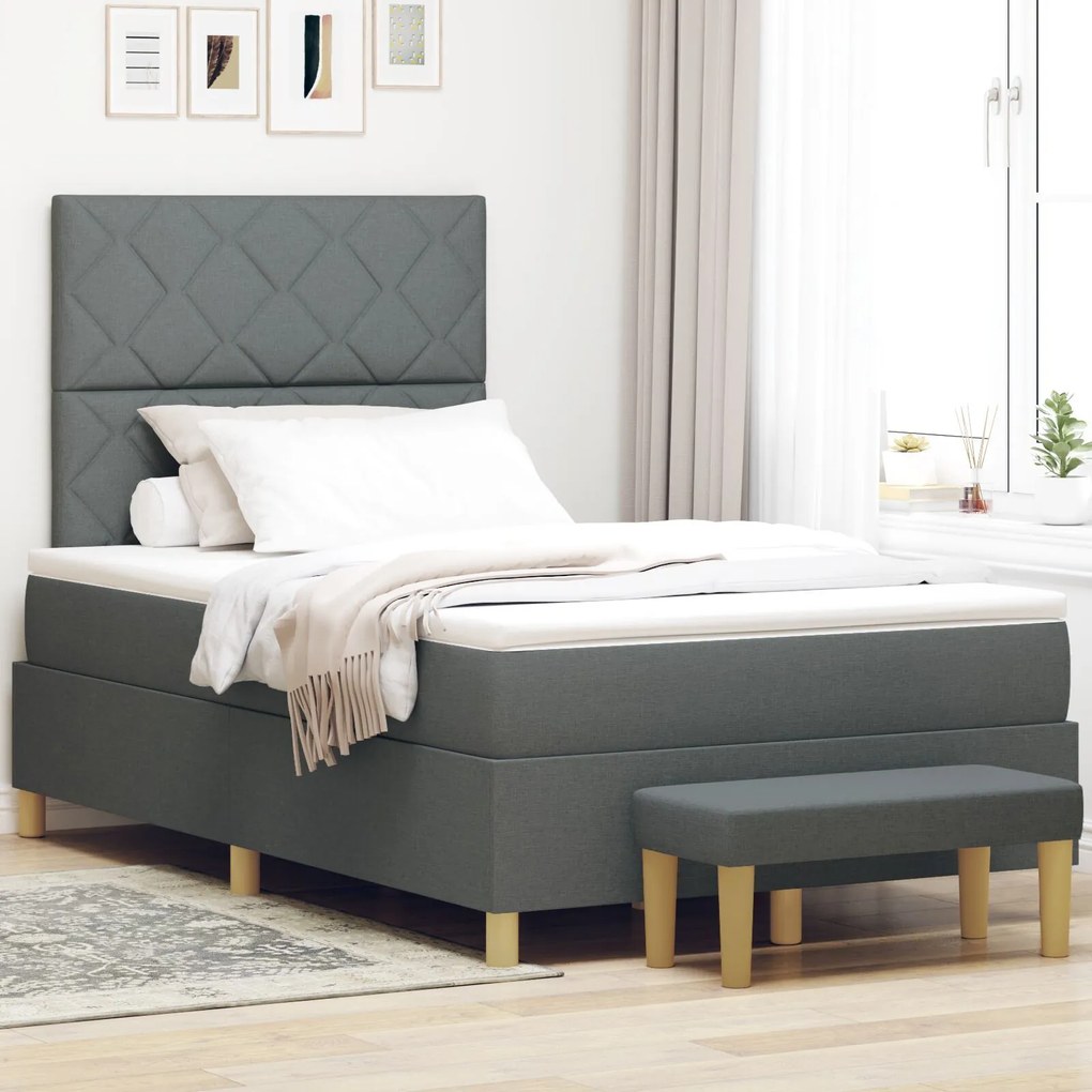 vidaXL Pat cu arcuri și bancă gri închis 120x190 cm țesătură