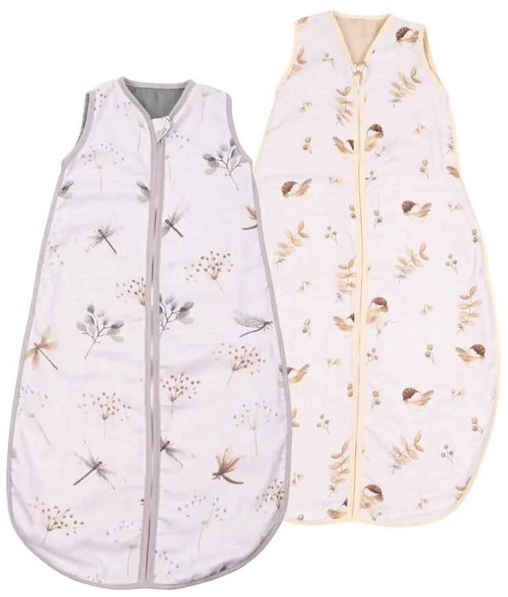 Set 2 saci de dormit copii de vara din muselina Kidizi Dragonfly Birdy 90 cm, 100% bumbac, 6-24 luni 0.5 TOG