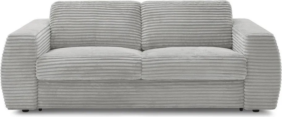 Canapea gri deschis pentru dormitul zilnic/extensibilă cu tapițerie din catifea reiată 220 cm Hugo – Bobochic Paris