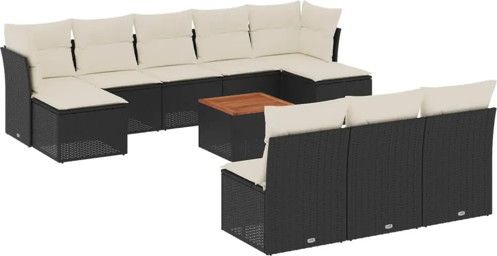 vidaXL Set canapele de grădină cu perne, 11 piese, negru, poliratan