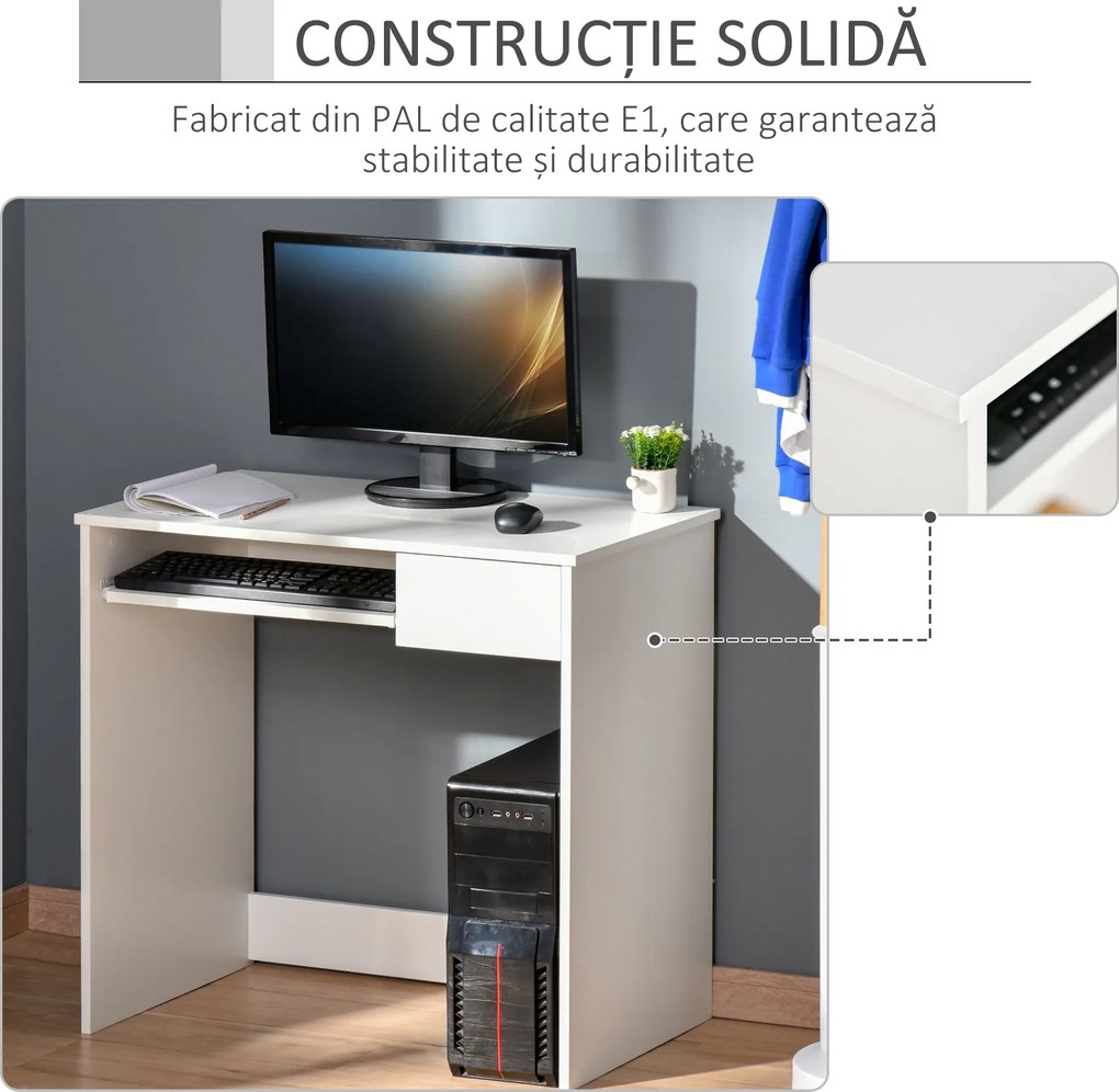 Homcom Birou PC Alb & Stejar 80×45×75 cm – Ideal Dormitor sau Acasa | Aosom Romania