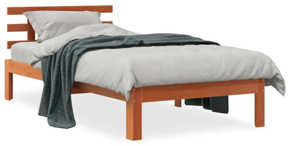 844267 vidaXL Cadru de pat cu tăblie, maro ceruit, 90x190 cm, lemn masiv pin