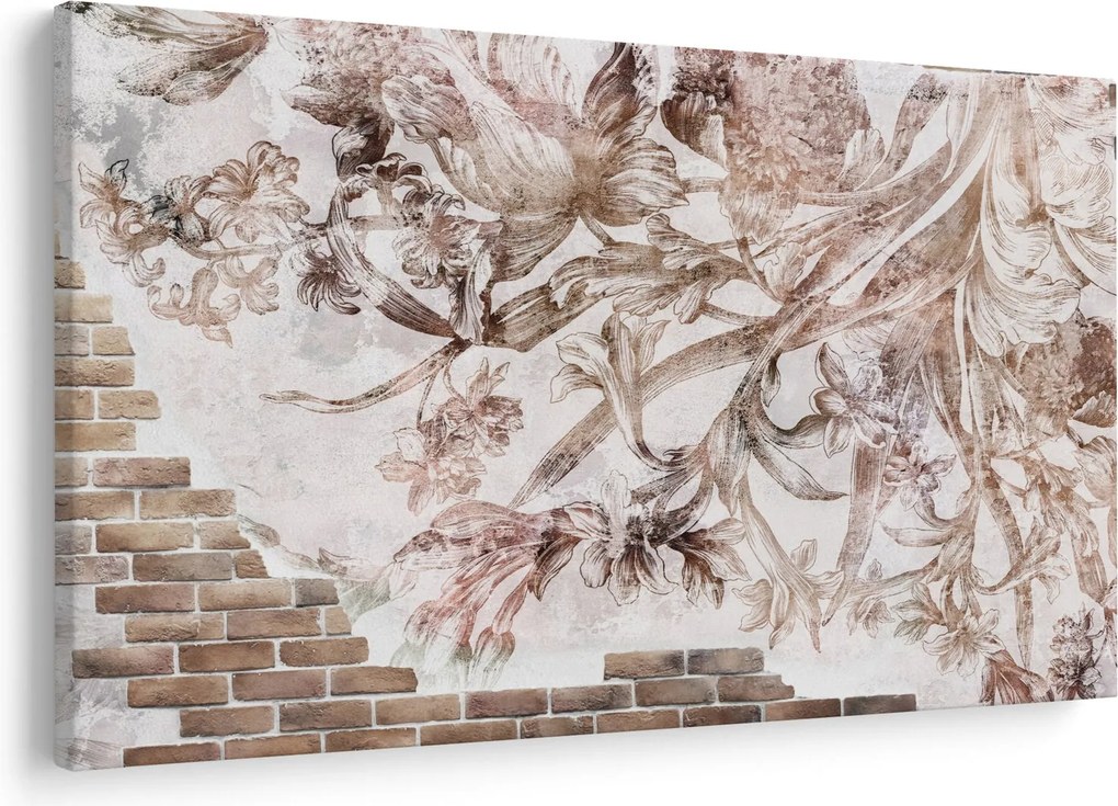 Tablou - Frescă florală pe un perete de cărămidă (90x60 cm)