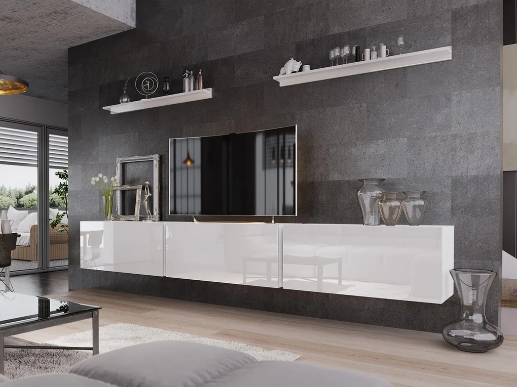 Mobilier living Otharix VI (Alb + Alb lucios) (cu picioare). 1054057