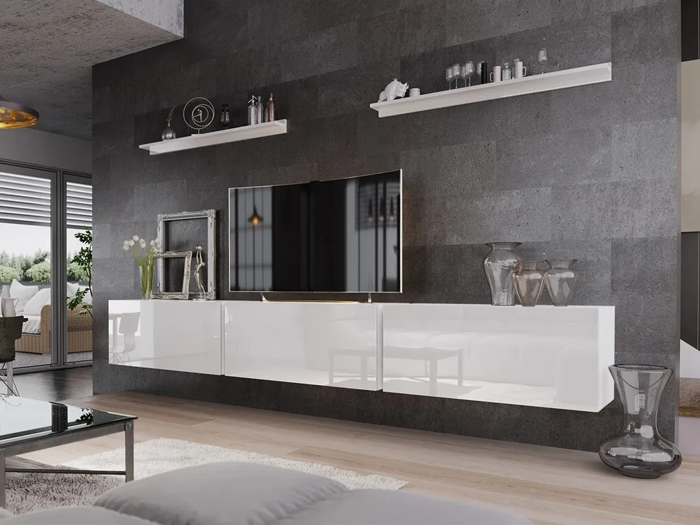 Mobilier living Otharix VI (Alb + Alb lucios) (cu picioare). 1054057