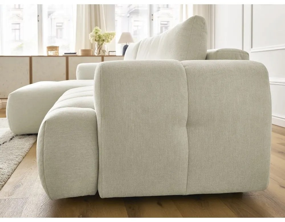 Colțar bej extensibil/cu spațiu de depozitare (cu colț pe partea stângă/cu șezlong) Fuji – Bobochic Paris