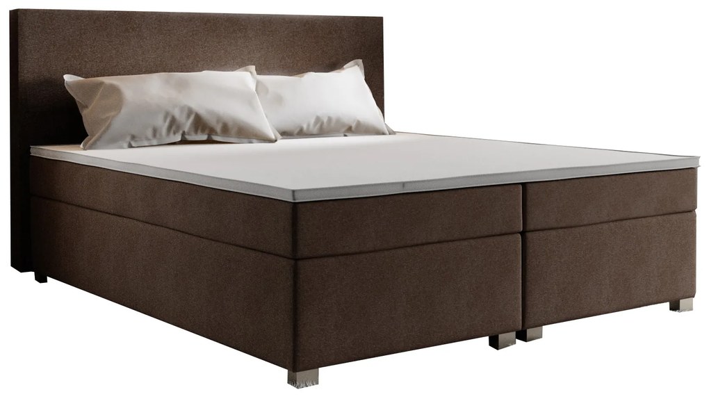 Pat matrimonial Boxspring 140 cm Simon (maro închis) (cu saltea, fără sp. depozitare). 1047330
