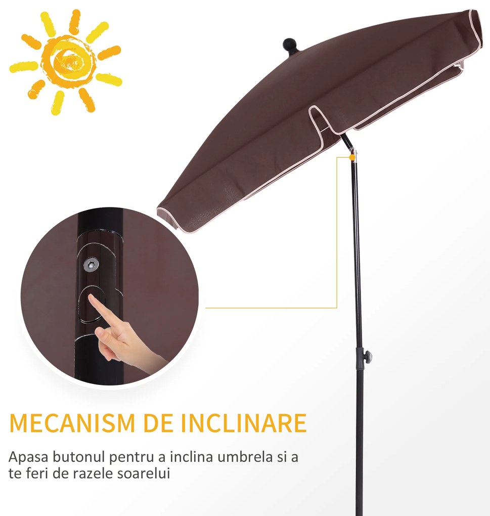 Umbrela Parasolarar dreptunghiulara Outsunny 200×125×235cm Maro | Aosom Romania