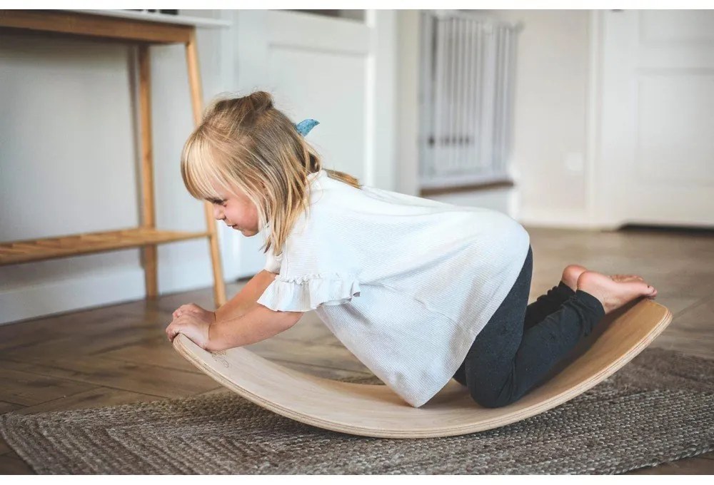 Placă de echilibru albastră/în culoare naturală din lemn de pin 80x30x18 cm Montessori – Meowbaby