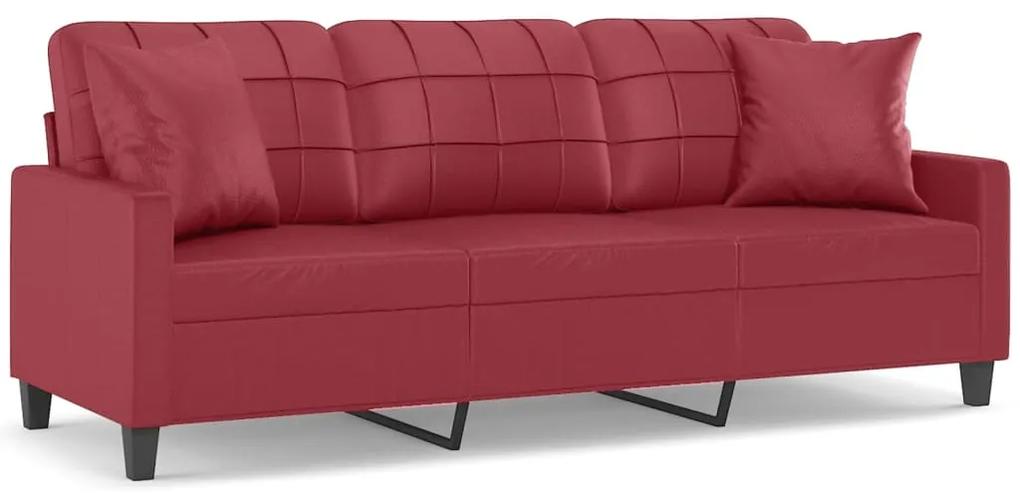 3200811 vidaXL Canapea cu 3 locuri cu pernuțe, roșu vin 180 cm piele ecologică