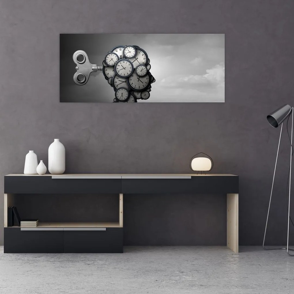 Tablou artistic cu cu cap și ceas (120x50 cm)