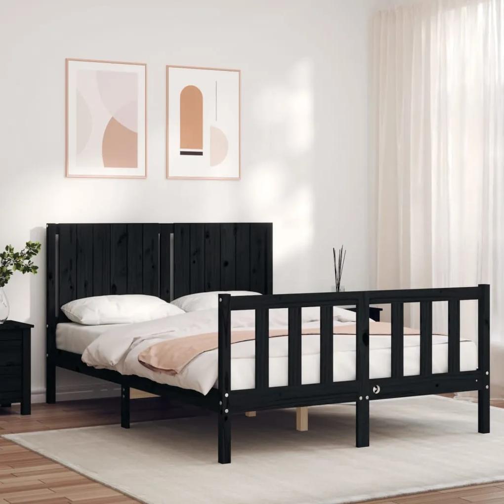 3192930 vidaXL Cadru de pat cu tăblie, negru, 140x190 cm, lemn masiv