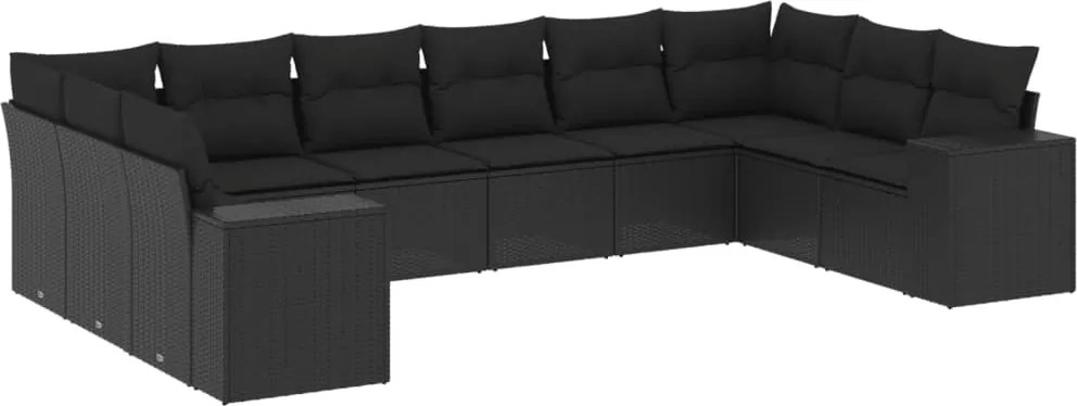 vidaXL Set canapele de grădină cu perne, 10 piese, negru, poliratan