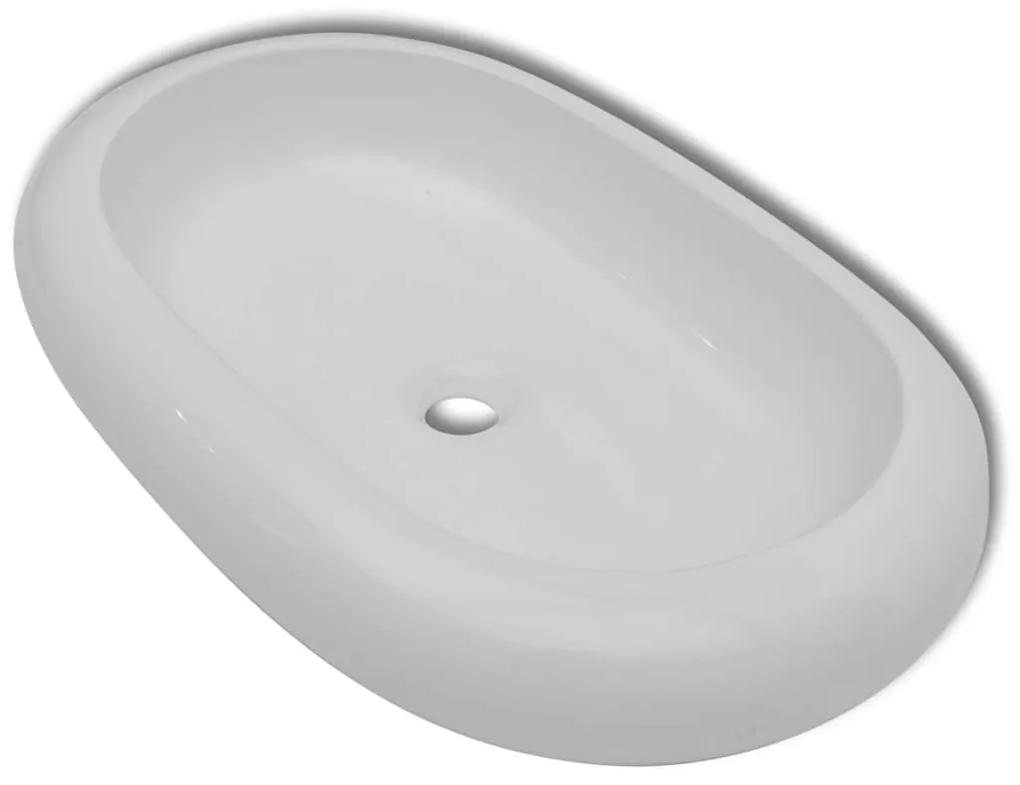 Chiuveta de baie cu robinet mixer, ceramic, oval, alb 630 x 420 x 120 mm