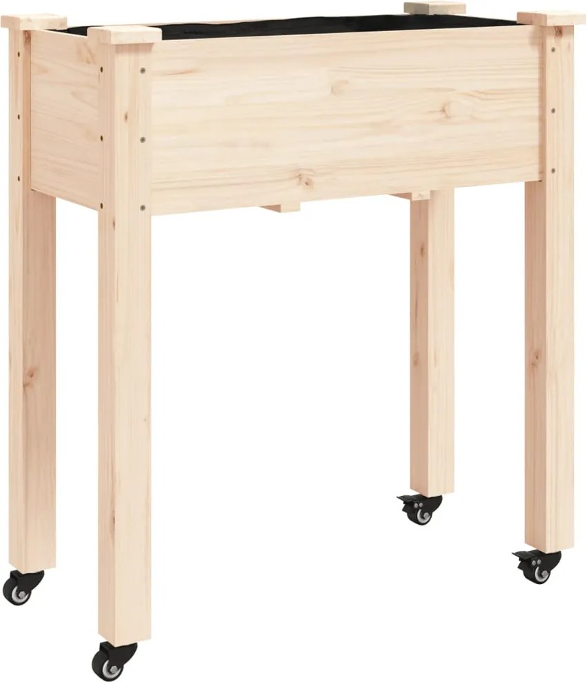vidaXL Jardinieră cu roți și căptușeală 71x37x80 cm lemn masiv de brad
