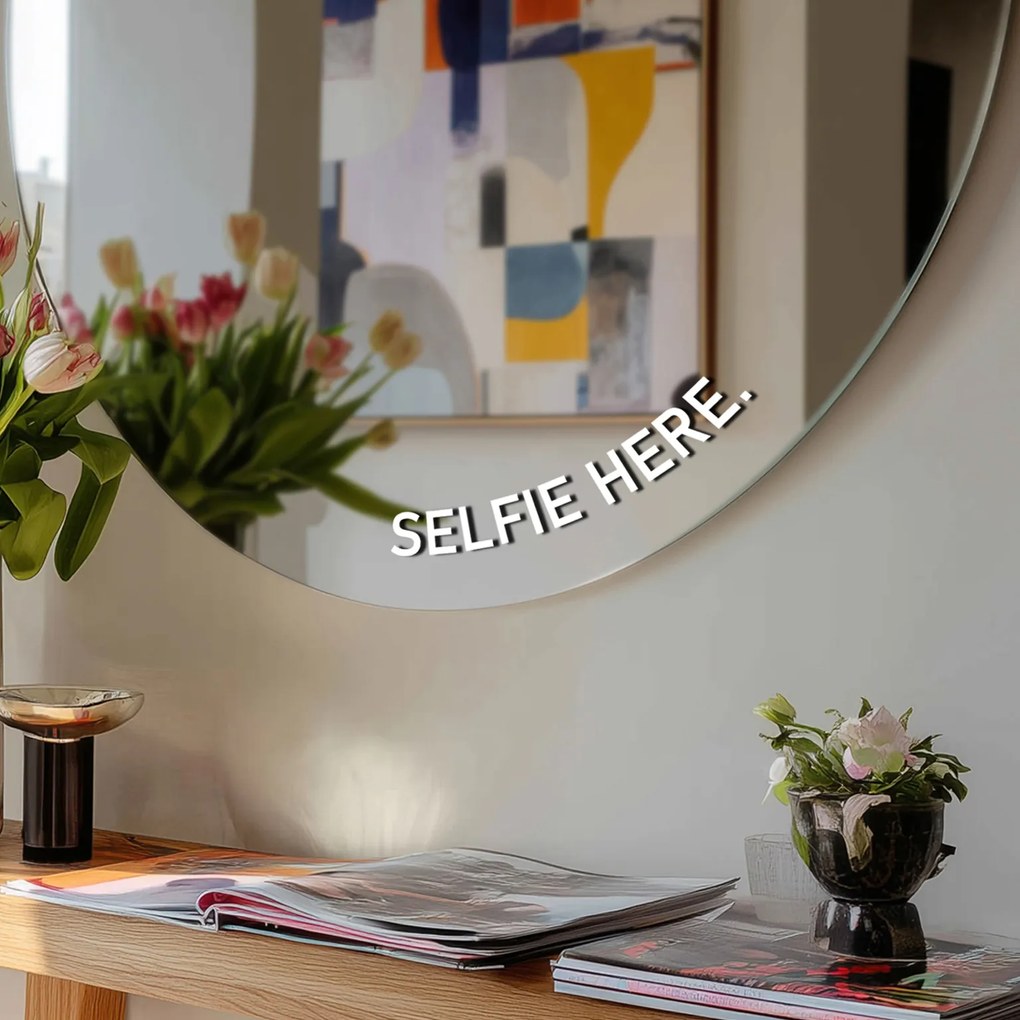 Autocolant pentru oglindă S49 – SELFIE HERE. (round) ,8