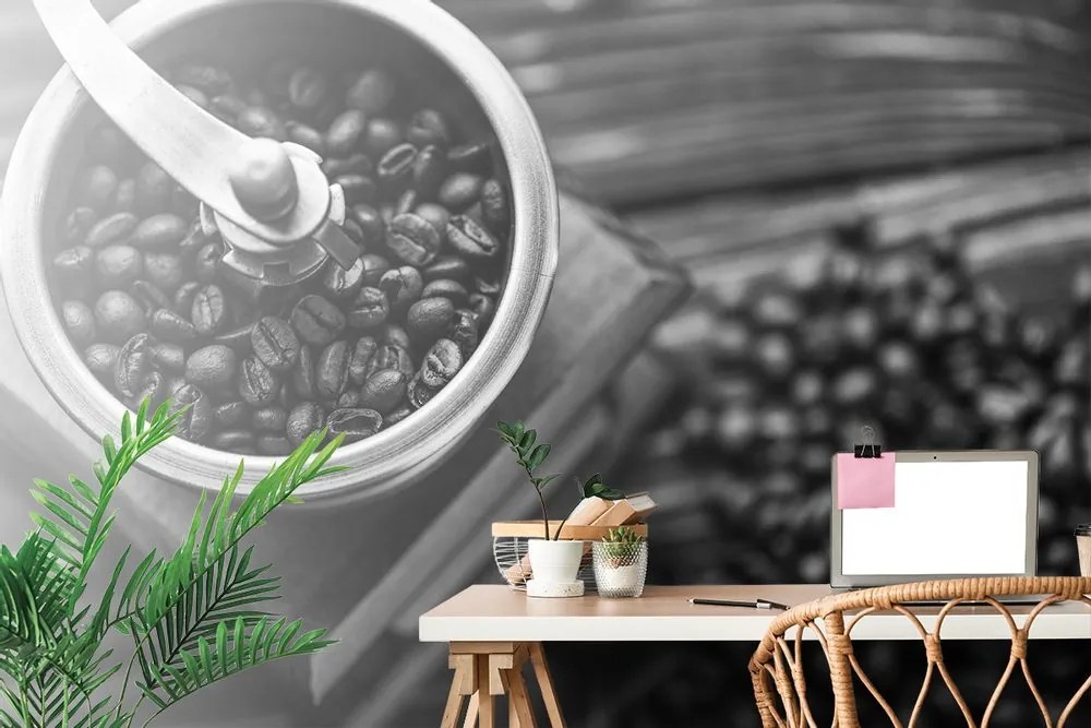 Fototapet autoadeziv mașină de măcinat cafea vintage în alb-negru