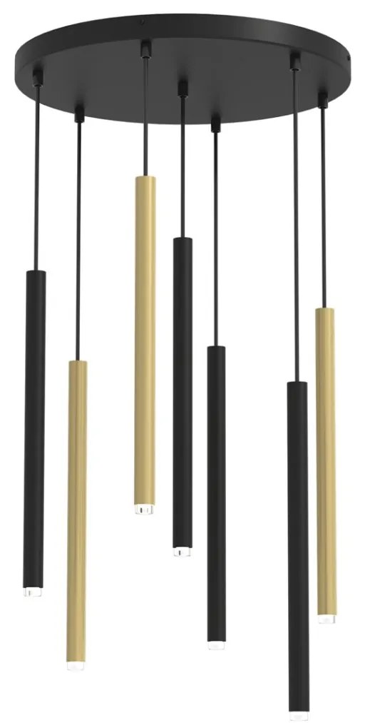 Lustra suspendata cu 7 pendule design modern MONZA negru, auriu