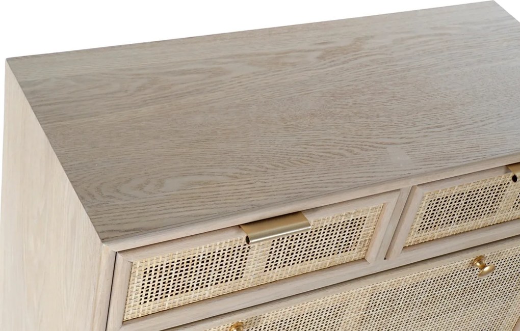 Pantofar din lemn de paulownia, natur, cu 4 sertare și panouri din ratan împletit, finisaj natural, 120 x 70 x 32 cm, „Sully”