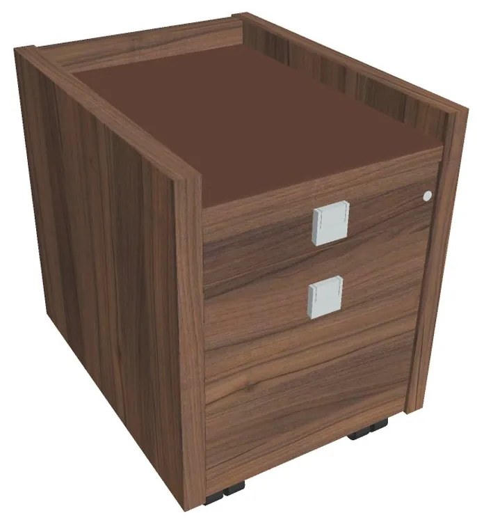 Comodă mobilă Verno 47 x 60 cm cu sticlă, 2 sertare, nuc / maro