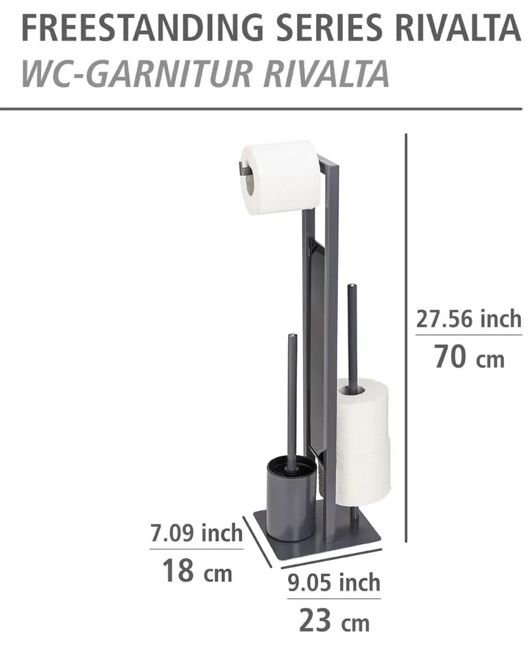 Suport pentru perie WC și hârtie igienică Wenko Rivalta, gri