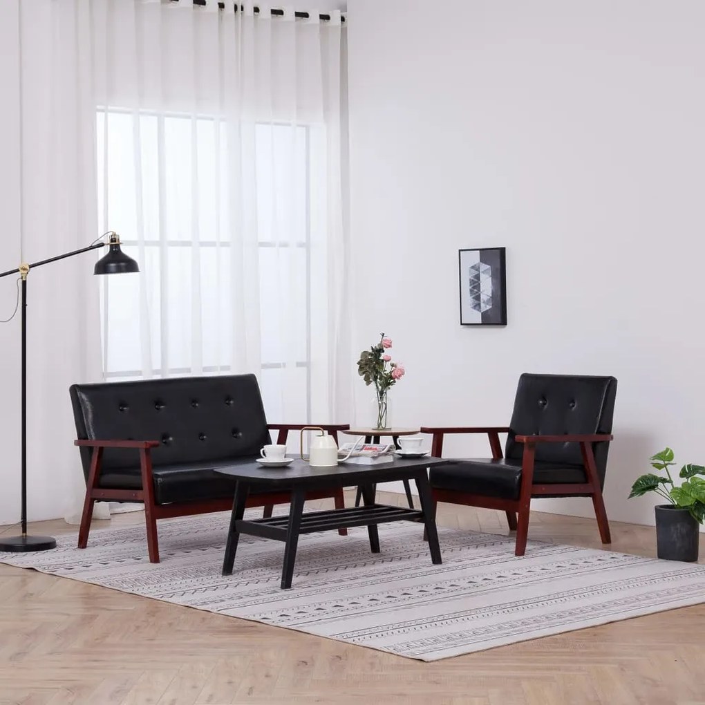 278395 vidaXL Set canapea, 2 piese, negru, piele artificială