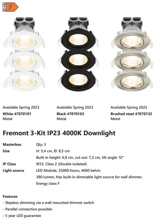 Set de 3 spoturi incastrabile LED dimabil Fremont 3-Kit 4000K negru