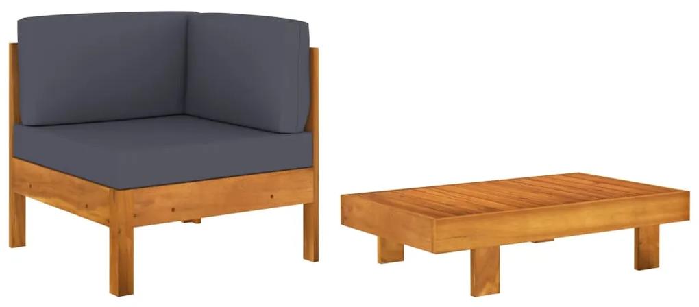 Set mobilier gradina perne gri inchis, 2 piese, lemn acacia 1, Morke gra, corner sofa + table