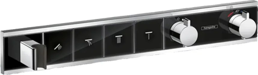 Baterie dus incastrata cu 4 functii Hansgrohe Rainselect cu termostat negru-crom lucios