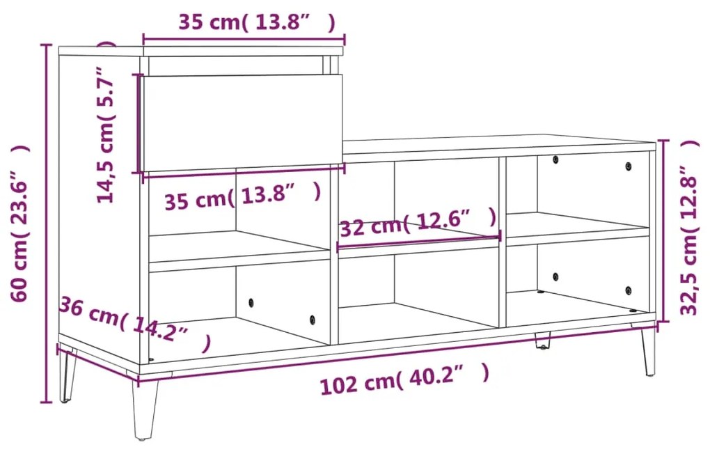 Pantofar, alb, 102x36x60 cm, lemn compozit 1, Alb