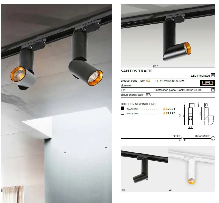 Spot LED directionabil pe sina SANTOS TRACK alb ZZ AZ2925